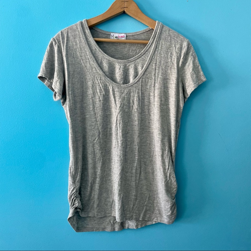 MommyLicious Maternity Gray Nursing Shirt T-Shirt LAyered Ruched Sides XL